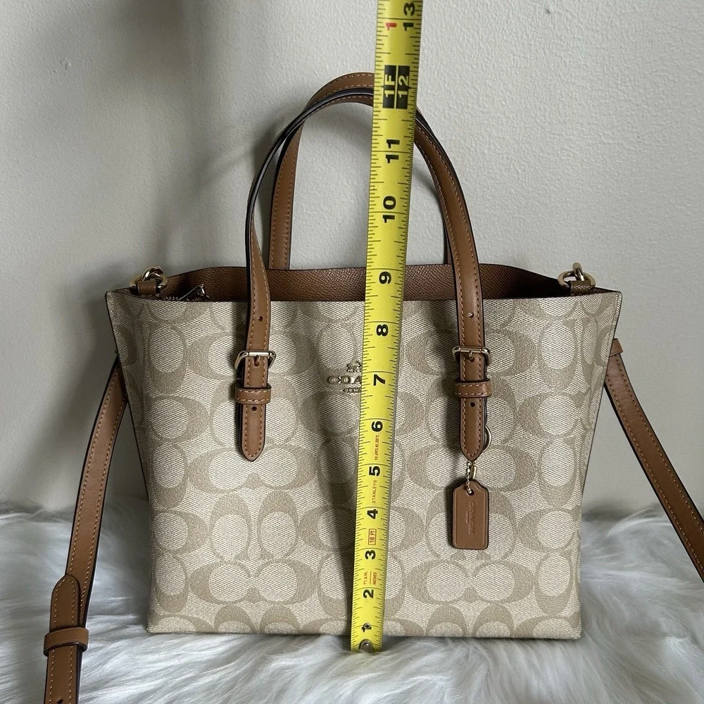 Coach Mollie Tote 25 Signature Canvas Khaki Light Saddle C4250 Crossbody Bag - Picture 10 of 11